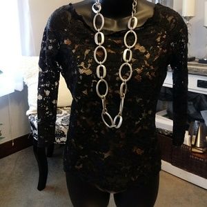 Boston Proper Black Lace Top With Cami Built In